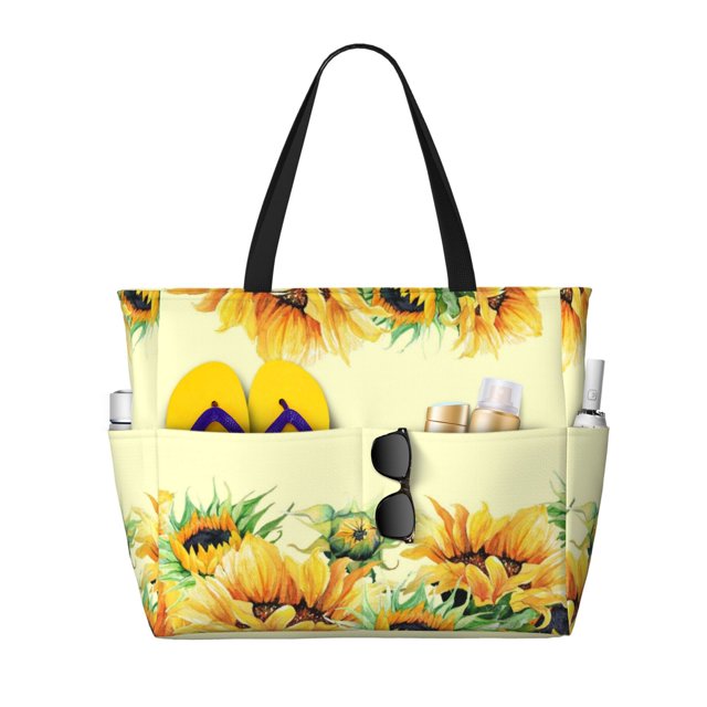 Easygdp Sunflowers On A Yellow Background Bolsa de Viaje de Playa de Gran Capacidad, Bolsa Tote Perfecta para la Playa, Escapadas de Fin de Semana y Viajes