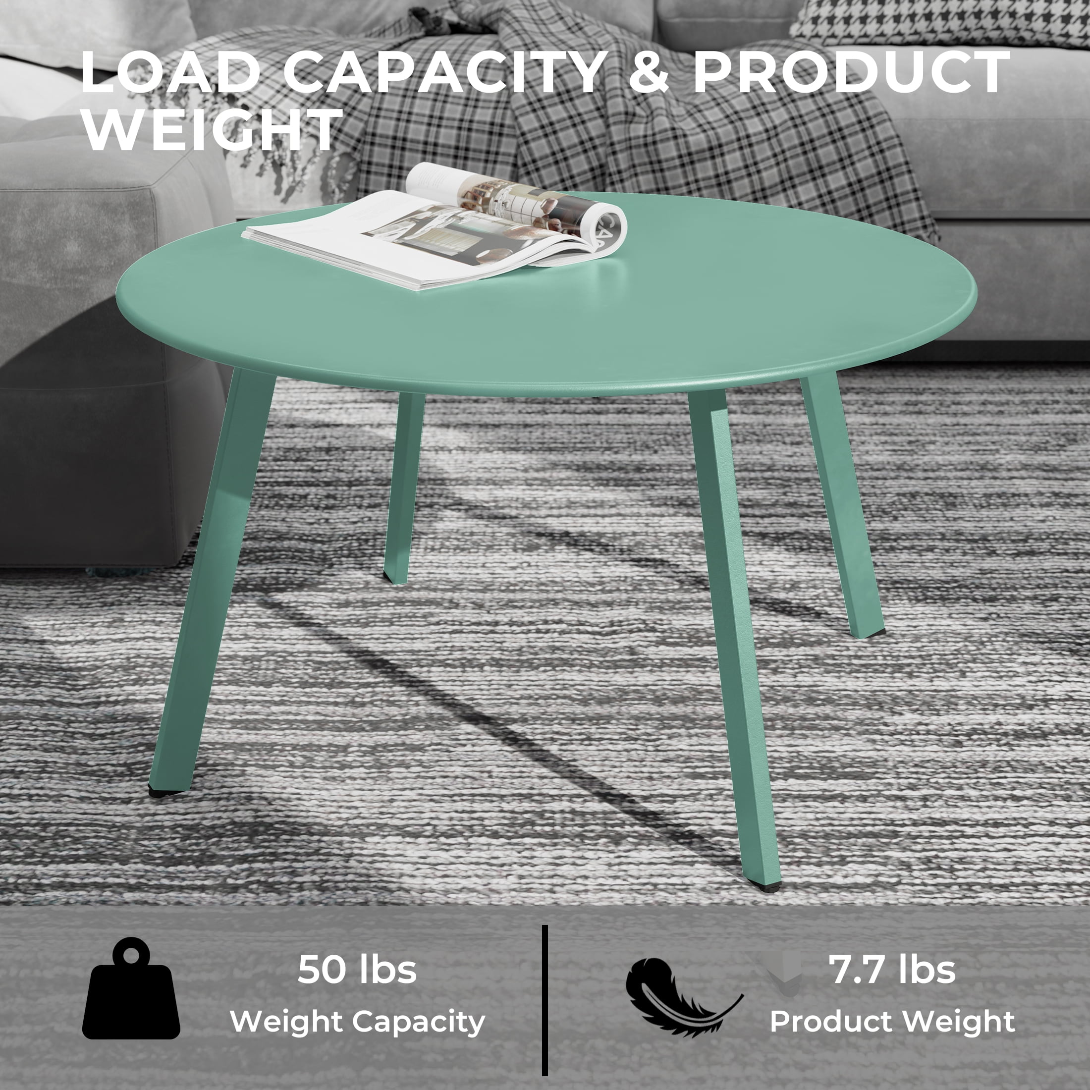 Grand Patio 28" Round Steel Outdoor Coffee Table, Mint Green