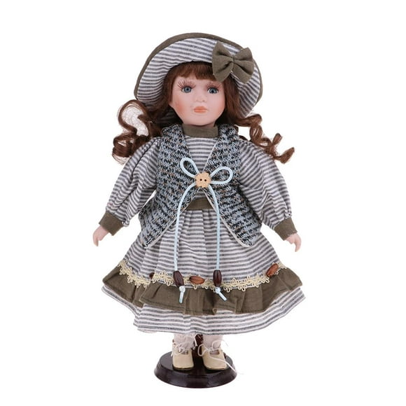 30cm Porcelain Doll Girl Figure with Wood Stand Adult Collections