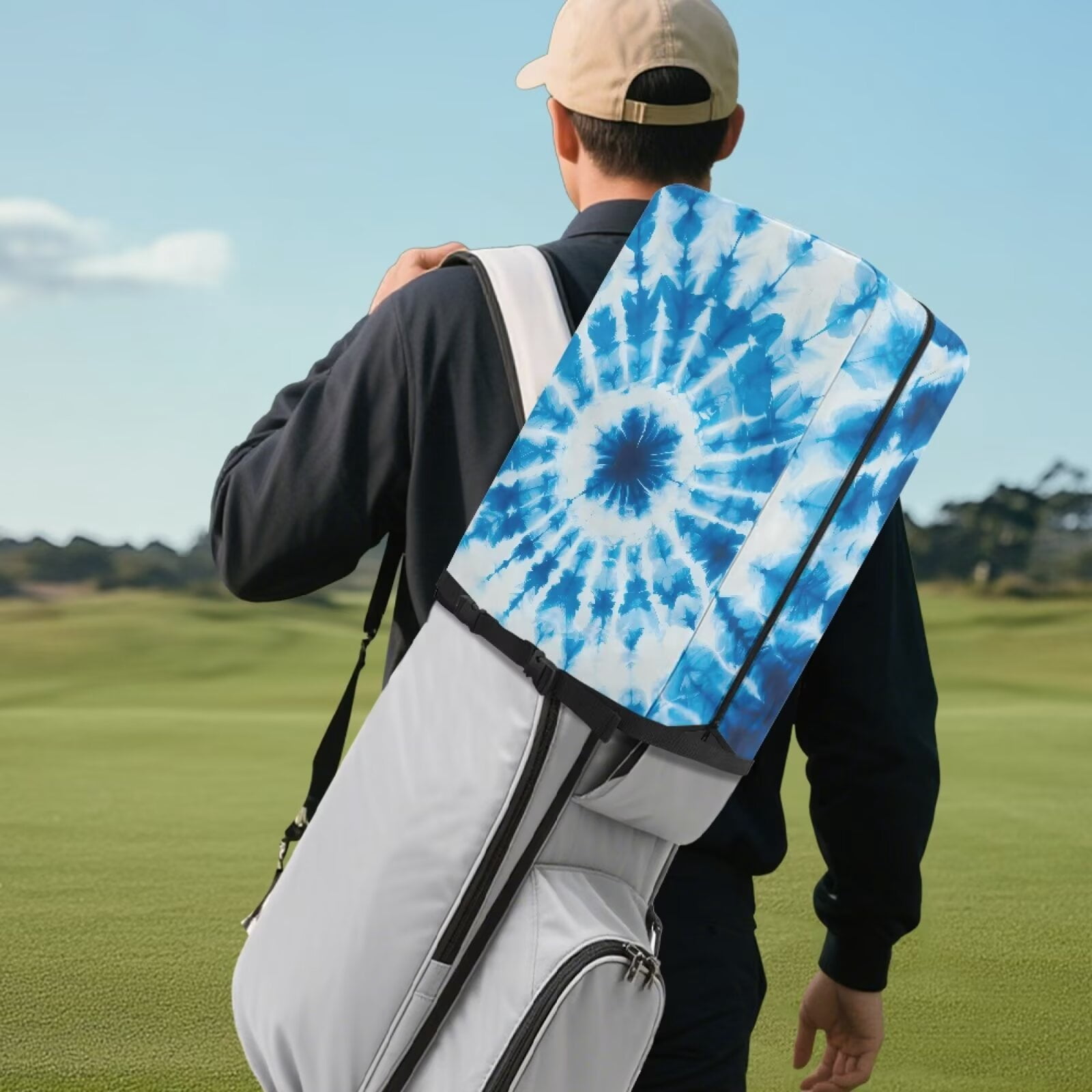Chririnla Blue Swirl Tie Dye Golf Bag Rain Cover Waterproof Hood with Snap Button Dust & UV Protection Universal Fit for Most Tour Bags, Cart Bags & Stand Bags