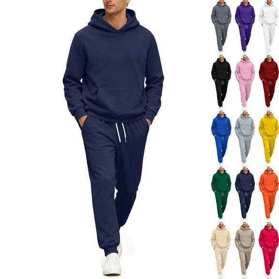 Zimjoy Blue Sweat Suits Men Gym Track Suits Mens Casual Hooded Sweatshirt and Sweatpant Autumn Jogging Suits Sets with Pockets, Navy L