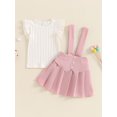 thumbnail image 3 of Musuos Kids Girl Summer Fashion Outfits, 3-8 Years Fly Sleeve Round Neck White Ribbed T-Shirt Pleated Suspender Skirt Clothes Set, 3 of 10