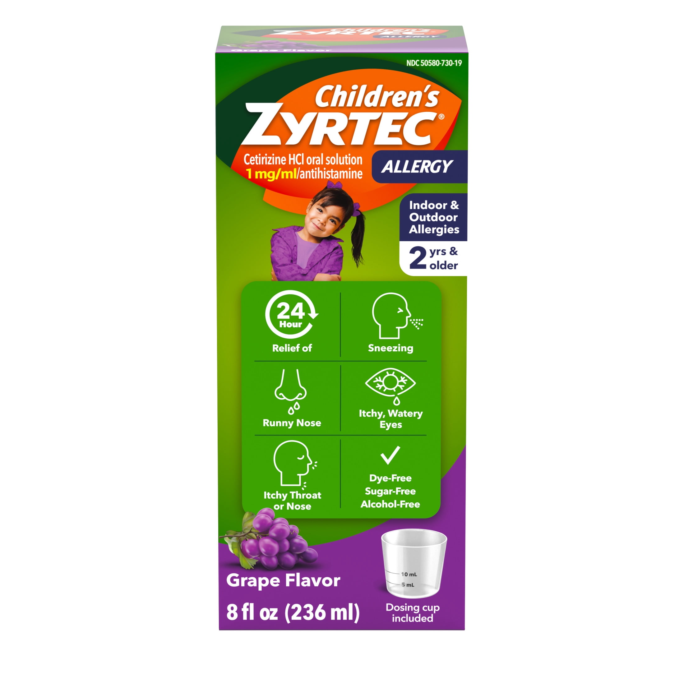 (3 pack) Children's Zytec Liquid Allergy Syrup, Free of Dyes, Sugar, Alcohol, Grape Flavor, 8 fl. oz