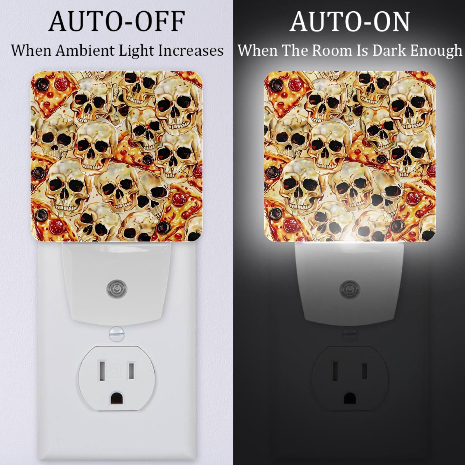PhooArto Funny Pizza Skull Pattern Plug in LED Night Light Auto Sensor Dusk to Dawn Decorative Night for Bedroom, Bathroom, Kitchen, Hallway, Stairs, Baby's Room, Energy Saving