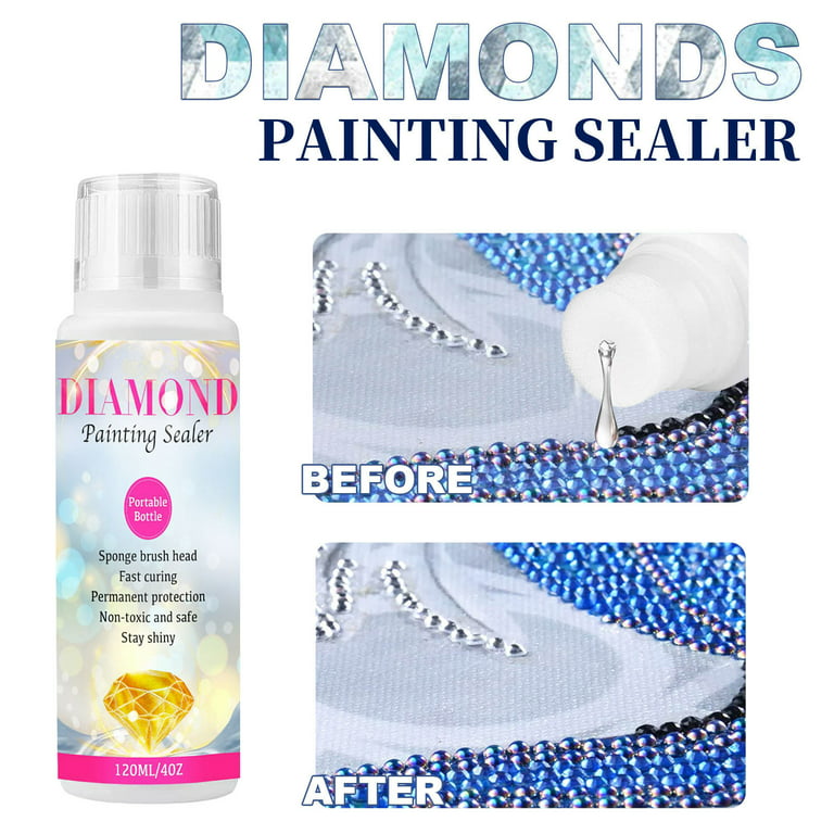 2 Packs Diamond Painting Sealer 120ml, 5D Diamond Painting Glue High Gloss, Fast Drying, Fast Paint with Sponge Head, Permanent Hold Shine Effect
