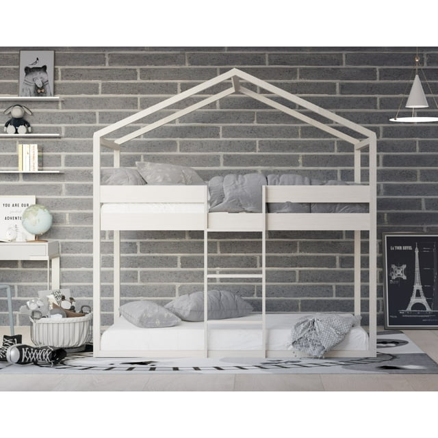HMD Pasco Simple Over Simple Solid Wood House Loft B Frame Box, Gris Antique