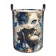 thumbnail image 1 of Balery Exotic Blue Cat Cesta de ropa redonda con asas, impermeable, independiente, para ropa, juguetes, dormitorio y familia-Medium, 1 of 6