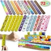 Kids Prizes For Rewards Toy 72 PCs Slap Bracelets Valentines Day Party Favors Pack (24 Designs) with Colorful Hearts Animal Emoji and Unicorn for Valentines Gift and Classroom Exchange