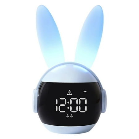 BinKFF Kids Alarm Clock with Night Light 6 Ringtones, Cute Pink Bunny Digital Alarm Clock for Kids, Touch Control and Rechargeable Sleep Trainer Clock for Boys Girls Bedroom