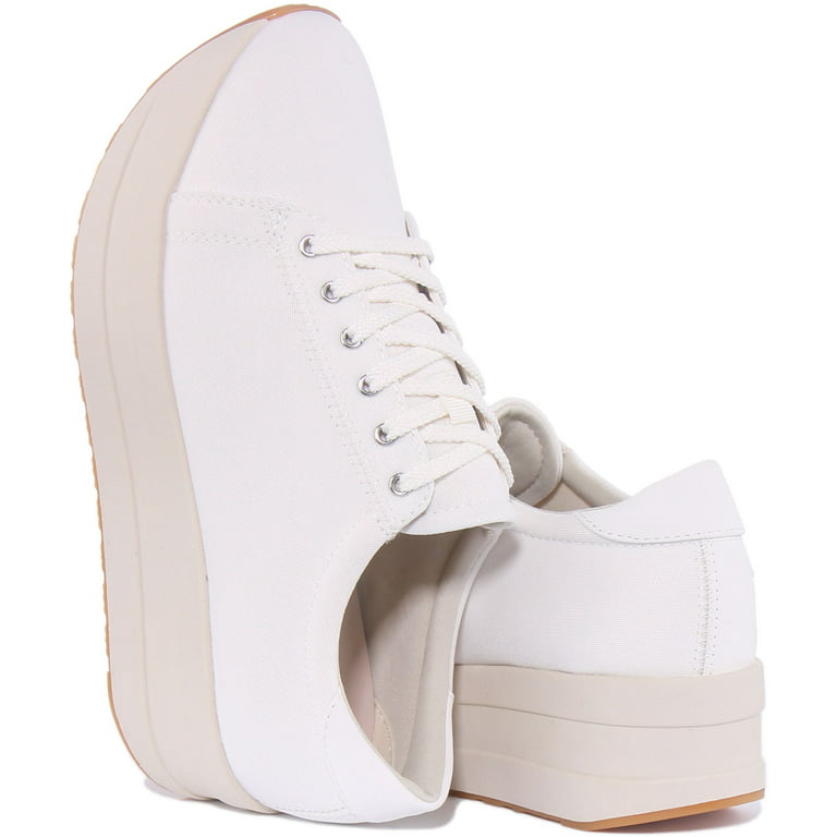 Women's Lace Up Textile Trainers In White Size 9 -