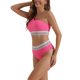 thumbnail image 4 of INSPIRAR CHIC Conjunto de Bikini de Una Sola Hombro para Mujeres, 2 Piezas, Cintura Alta, Color con Ribete Trenzado, Trajes de Baño, Rojo Grande, 4 of 5