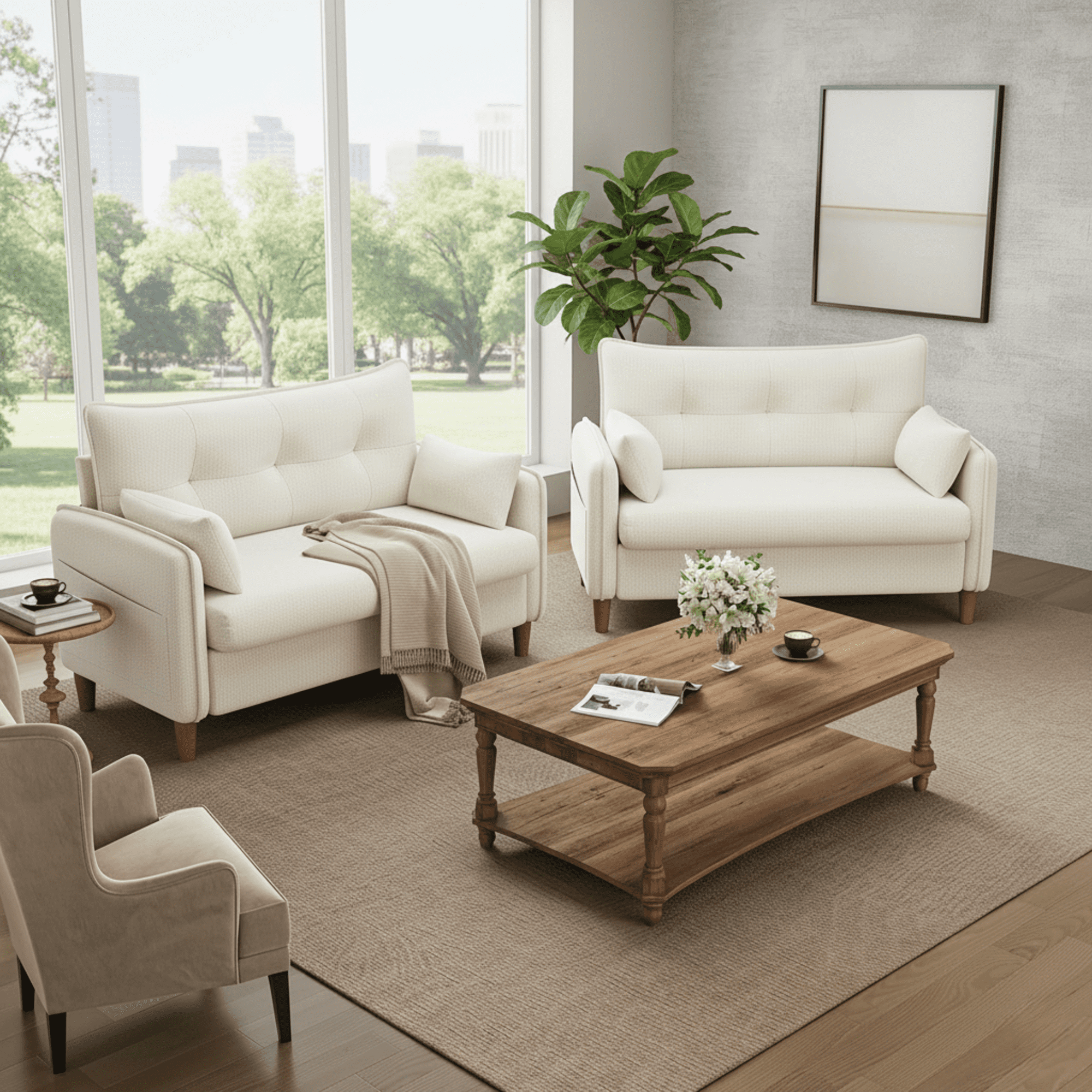 Gacale 50" Loveseat Sofa with Tufted Design, Modern Small Couch for Small Spaces, Compact 2-Seat Fabric Loveseat for Bedroom & Apartment, Beige
