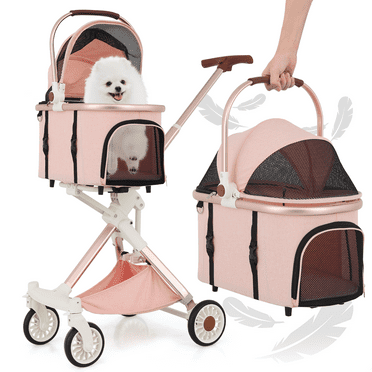 Detachable Carrier Car Seat 3-in-1 Cat Dog Cage 4 Wheels Foldable Pet Stroller