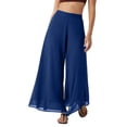 thumbnail image 3 of Summer Palazzo Pants for Women Dressy Casual Elastic High Waisted Wide Leg Chiffon Pants, XL, 3 of 7