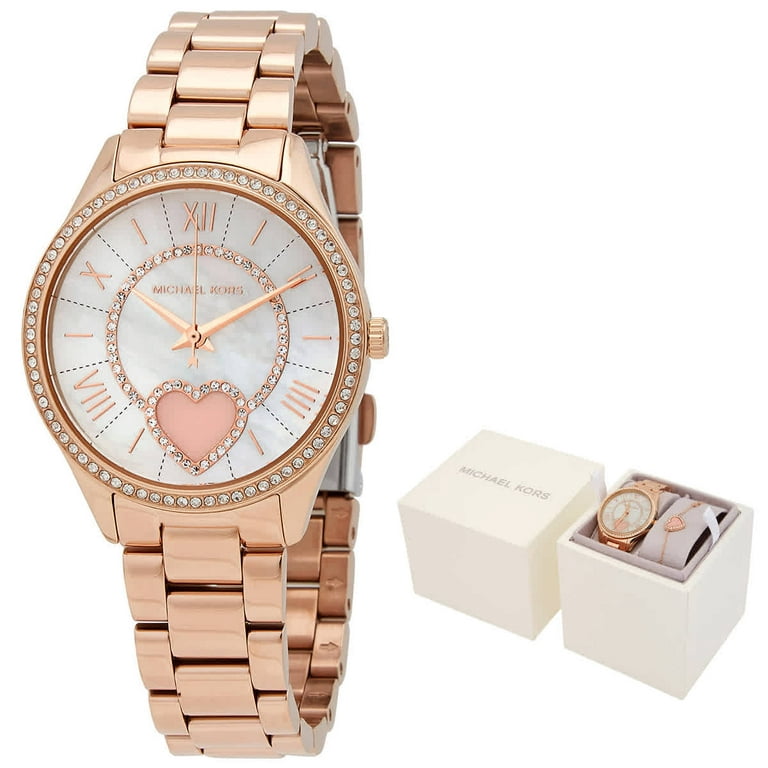 Michael Kors Lauryn Quartz Crystal Rose Gold-tone Ladies Watch and Bracelet  Set MK1038