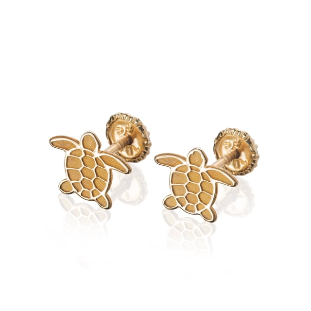 GIALLO | Aretes de oro 14K broquel Tortuga de mar oro blanco y amarillo GIALLO Para bebés, niñas y mujeres
