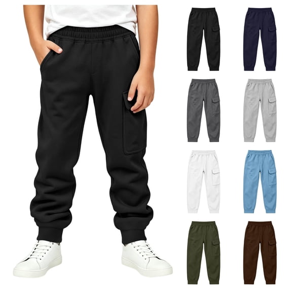 vzibsiv Boys Sweatpants Cargo Jogger Pants Elastic Waist Tapered Leg with Pockets Black for 14-15 Years