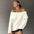 thumbnail image 6 of Qetyuw Womens Off The Shoulder Sweater Chunky Ribbed Knit Long Sleeve Loose Fit Jumper Fall Casual Pullover Sweaters, 6 of 6