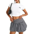 thumbnail image 3 of Women'S Gingham Bubble Mini Skirts Plaid- Bow- Cute Holiday Short Skorts Black S, 3 of 8