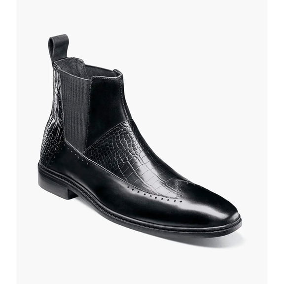 Stacy Adams Garza Wingtip Chelsea Boot Leather Black 25782-001