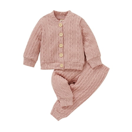 

Diconna Baby Girl Clothes Infant Outfits Solid Color Button-Down Knitted Cardigan and Pants Set