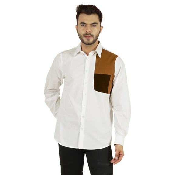 Bestman Designer Solid Button Down Cotton Shirt For Men's Long Sleeve Formal Wear