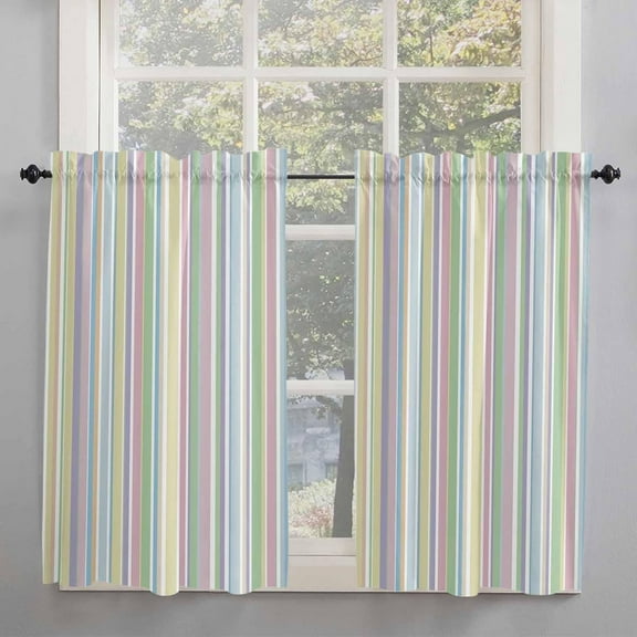 Colorful Striped Kitchen Curtains 54 Inches Long, Modern Abstract Multi-color Striped Rod Pocket Window Curtains Panels for Bedroom/Bathroom/Nursery, Light Filtering Treatment Curtains Drapes 42"x54"
