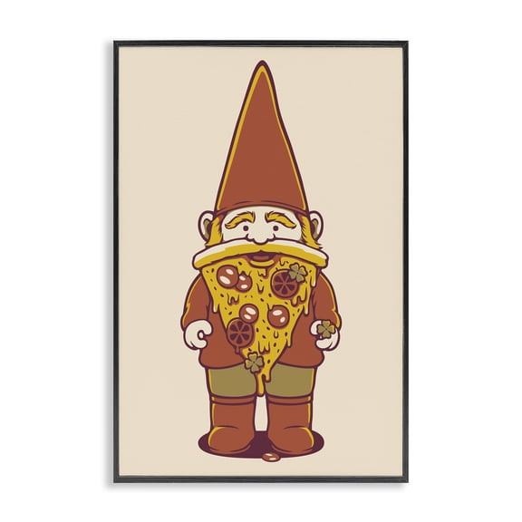 Stupell Industries Contemporary Happy Pizza Gnome Black Framed Giclee Art, 12 x 18, by Tobe Fonseca