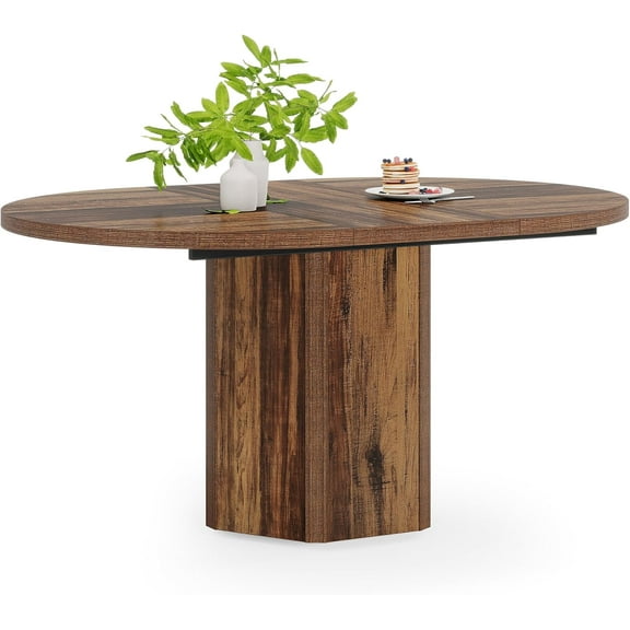 Tribesigns Oval Dining Table for 4-6 People, 55.12 Inches Farmhouse Wood Kitchen Table for Dining Room, Living Room