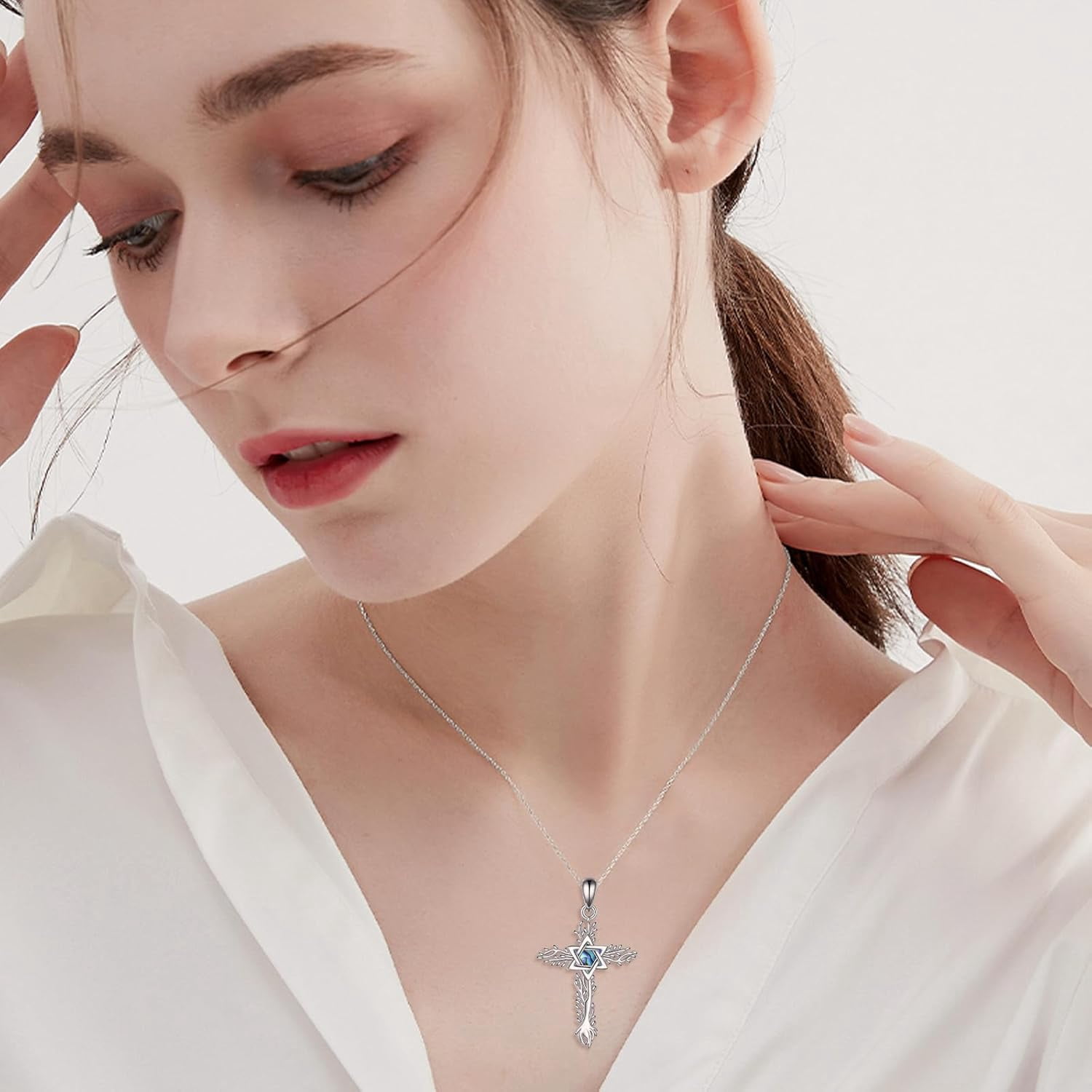 Cross Necklace 925 Sterling Silver Turquoise/Mustard Seed/Butterfly/Mushroom/Holy Spirit/Star of David Necklace Jewelry Gifts for Women