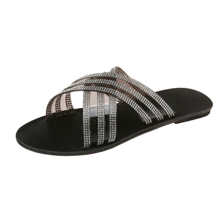 

ZIZOCWA Parlovable Slippers For Women Fashion Sandals For Women Size 8 Toe Fashion Casual Strap Rhinestone Open Flat Ladies Sandals Women S Sandals Rose Wedges Sandals For Women