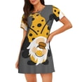 thumbnail image 1 of Balery Bee Gnome With Sunflower Camisón de manga corta con cuello redondo para mujer, cómodo y elegante., 1 of 6