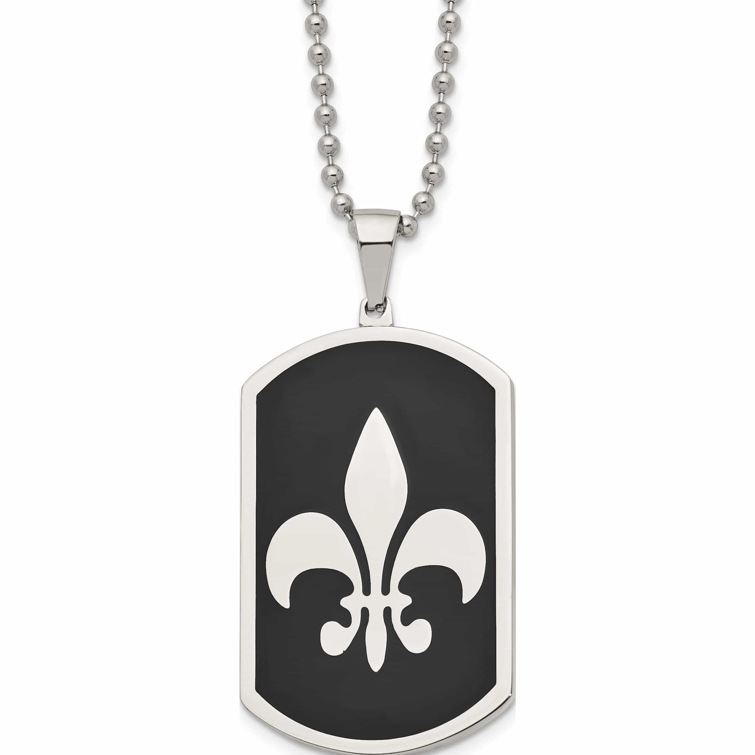 Gold Fleur-de-lis with Clear Crystals 24inch Dog Tag Chain