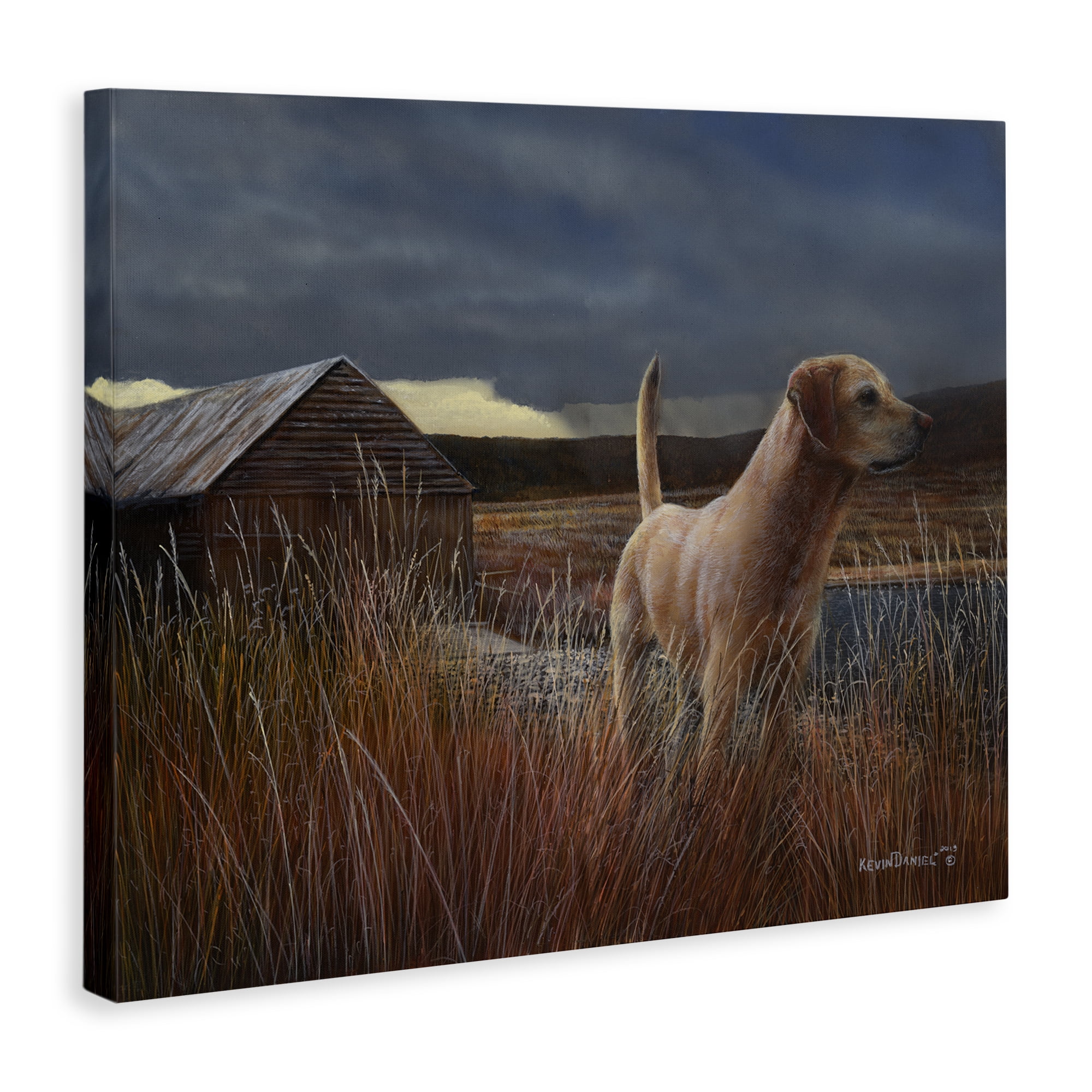 Stupell Industries Alert Dog by Cabin Landscape & Nature Painting Wrapped Canvas Art Print Wall Art, 20 x 16