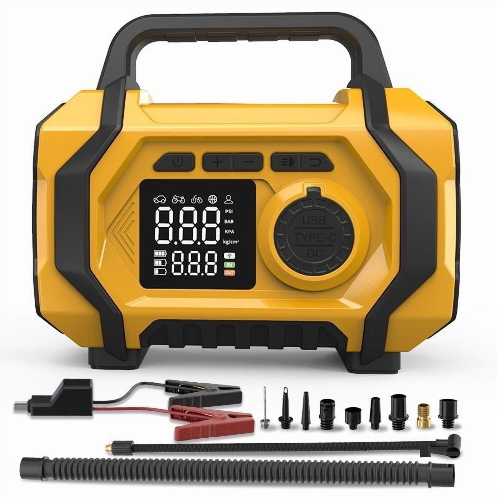 8000mAh Car Battery Charger Jump Starter with Digital Air Compressor for 12V Vehicles Portable Power Bank USB C Fast Charging LED Flashlight