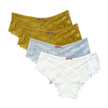 Cotton Underwear 4pc Panties for Women Lace Thong Lace Breathable Underwear Scallop Thongs Ladies Plus Size Underpant Briefs Womens Tummy Underwear White 4XL