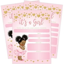 It's a Girl Pink and Gold Hearts Baby Shower Invitation, African American Baby Ballerina Princess, 20 Invitations