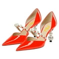 thumbnail image 2 of FSJ Women Elegant Pointy Close Toe Beaded High Heel Pumps Pearls Strappy D'Orsay Pumps Church Party Wedding Dress Shoes Size 14 Orange, 2 of 4