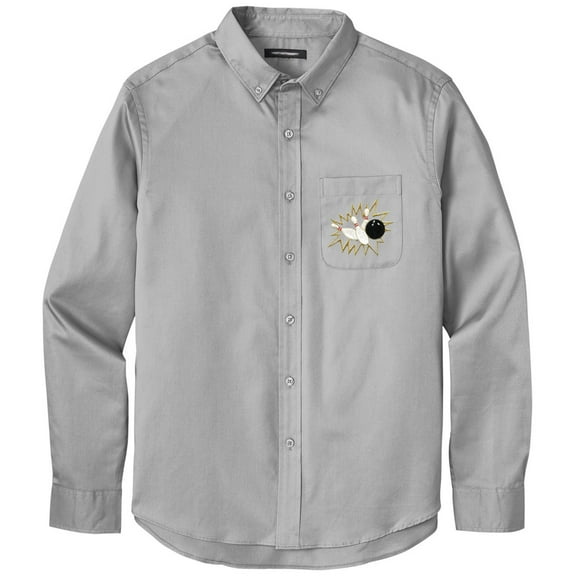 Men's CRASHING BOWLING PINS Twill Shirt with Pocket, XL Gusty Grey