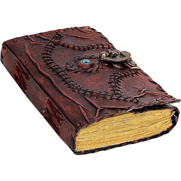Hocus Pocus Book Of Spells Leather Journal - Vintage Grimoire With Lock Clasp, Deckle Edge Paper, 7x5 Inch
