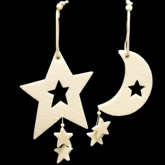 Club Pack of 18 Ivory Colored Large Moon &  Star Felt Ornaments