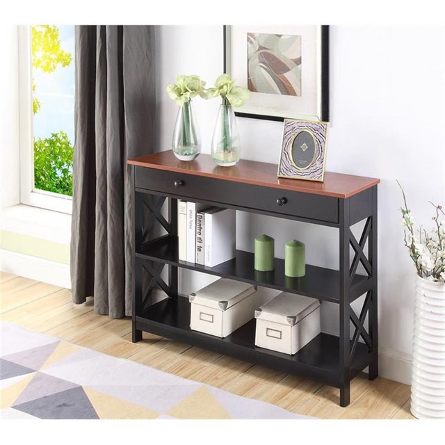 Pemberley Row MDF Cherry Black Console Table Rectangular Concealed Storage 31.5" H x 39.5" W x 12" D