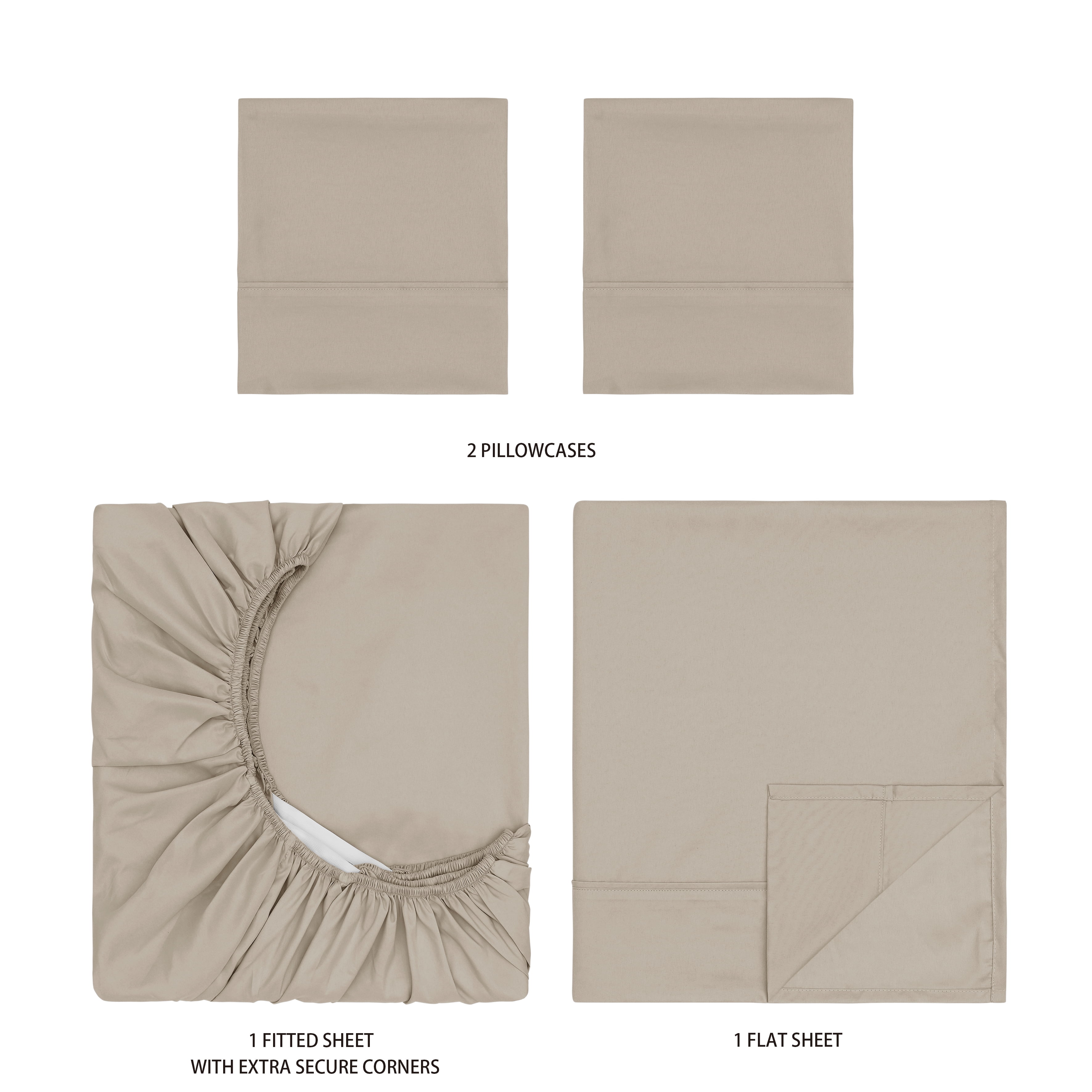 Mainstays Super Soft Brushed Microfiber Bed Sheet Set, Washed Tan, Full, 4 Piece