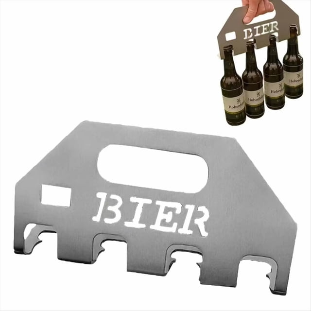 Abridor de de Cerveza Cuádruple y Portabotellas. Abre 4 con un Solo Toque y Asa para Acampar (1 Unidad).