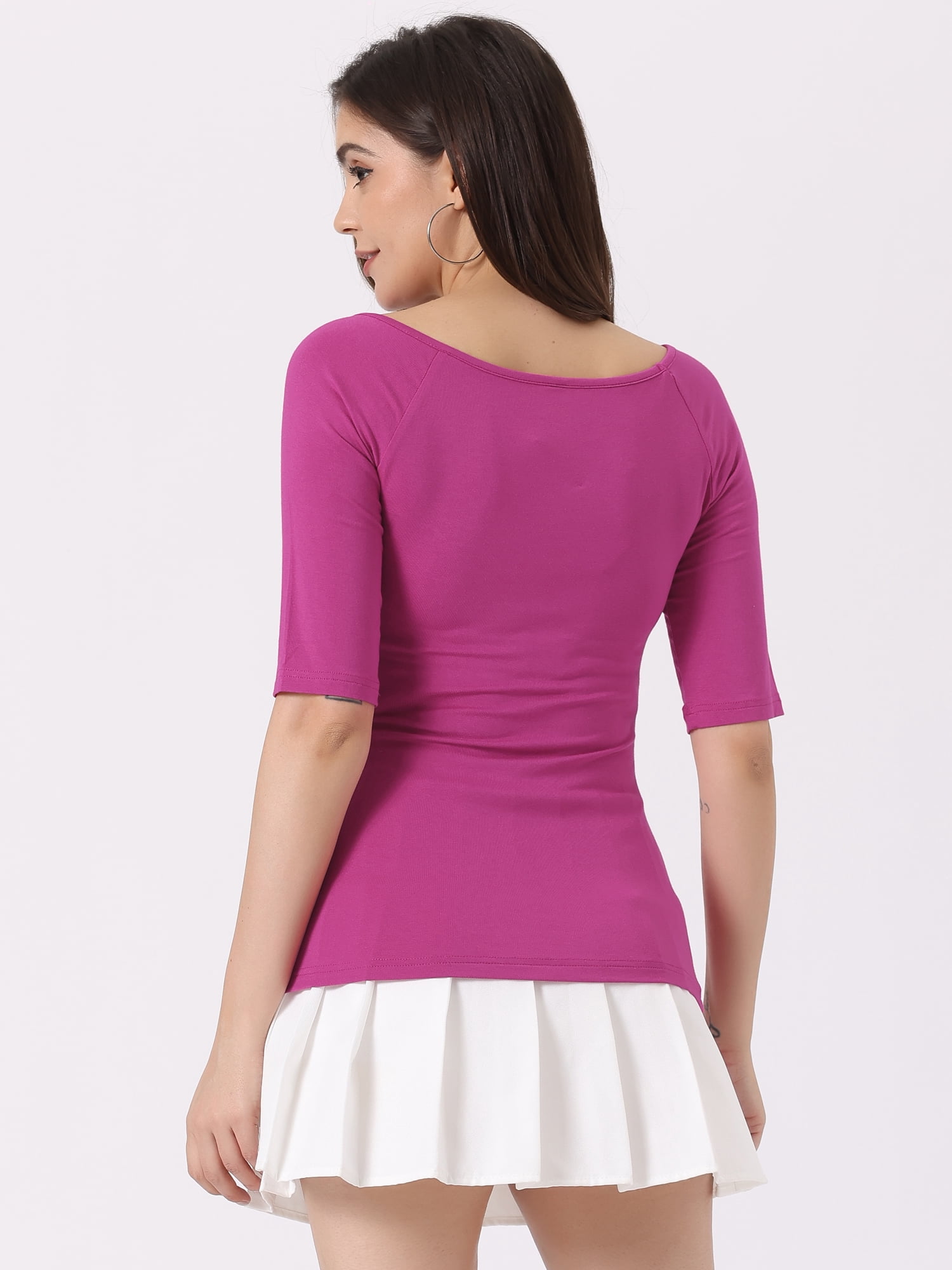 DARING DIVA Women's Slim Fit Pullover Boat Neck Stretchable T-Shirt S Purplish Red