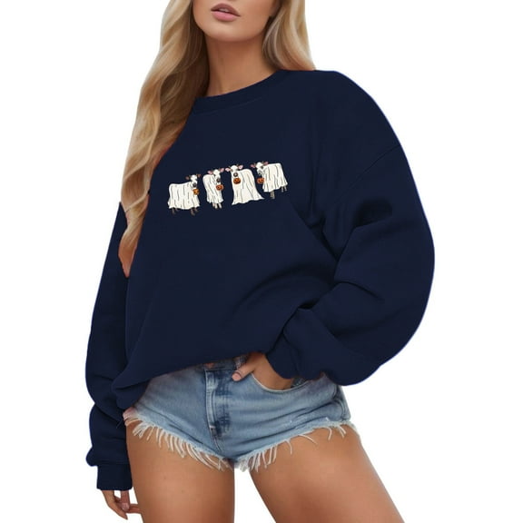 CQININI Women S Hoodless Sweatshirt Women S Loose Dog Print Drop Shoulder Long Sleeve Pullover Sweatshirt For Autumn And Winter