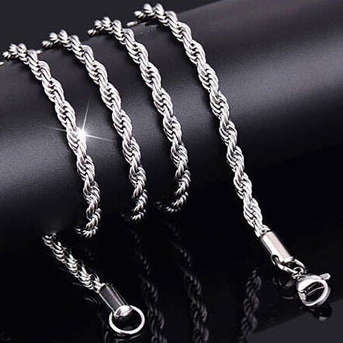 KR Black Silver Rope Necklace Bracelet Earring Set Twisted Silver
