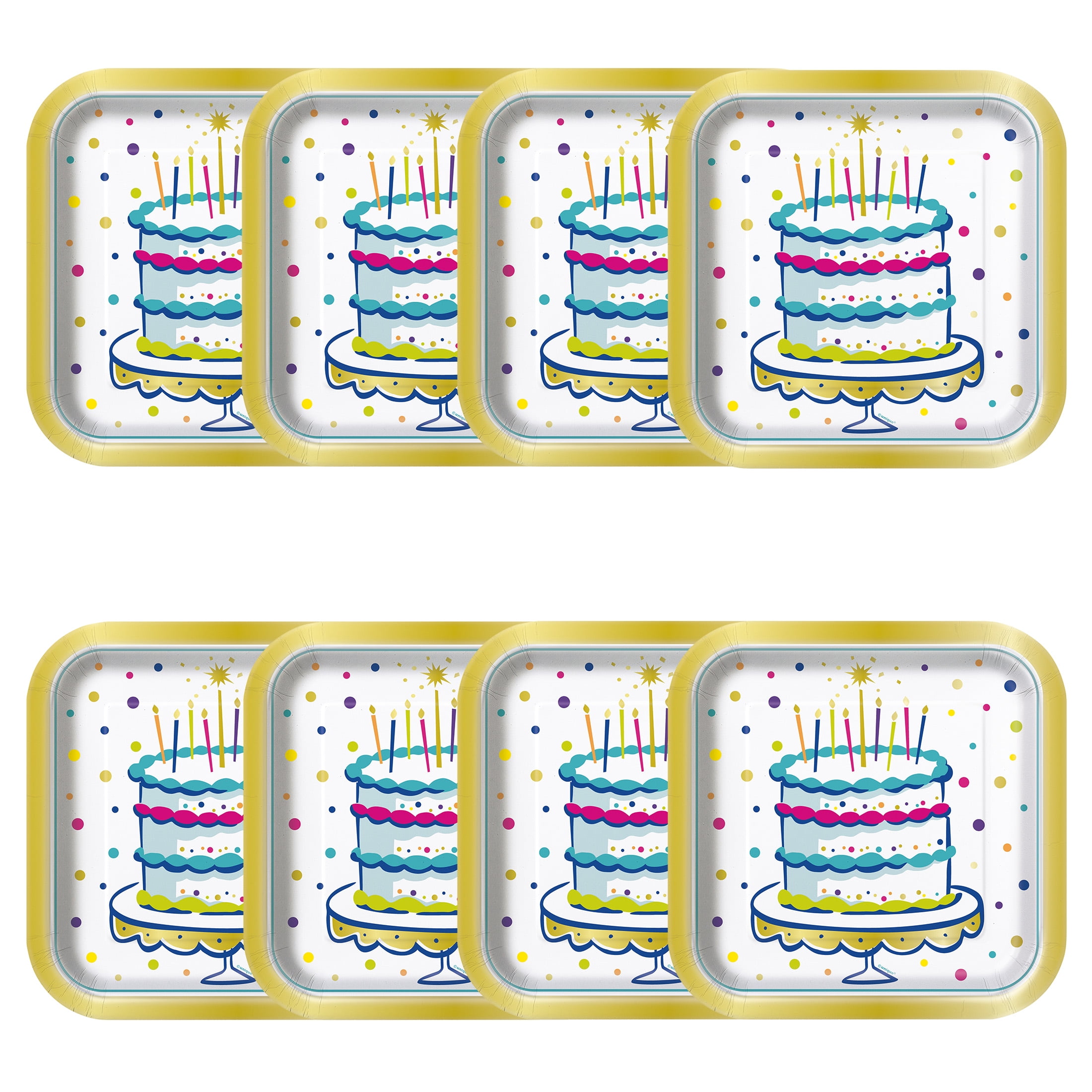 Cake Time Square Disposable Paper Plates, 9.25", Multicolor, 8 Count, by Way To Celebrate
