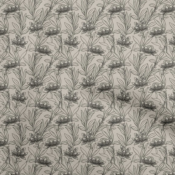oneOone Cotton Flex Beige Fabric Floral Line Drawing Sewing Fabric By The Yard Printed Diy Clothing Sewing Supplies 40 Inch Wide
