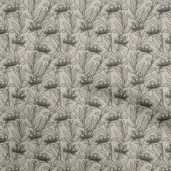 oneOone Silk Tabby Beige Fabric Floral Line Drawing Fabric For Sewing Printed Craft Fabric By The Yard 42 Inch Wide